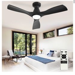 Depuley 42-Inch Ceiling Fans with Lights: Black 3 Blade Flush Mount Low Profile Ceiling Fan
