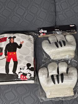 Zipsters Disney Mickey Mouse 2 piece costume with detachable tail Size S/M Small Medium and 2 Adult Mickey Gloves