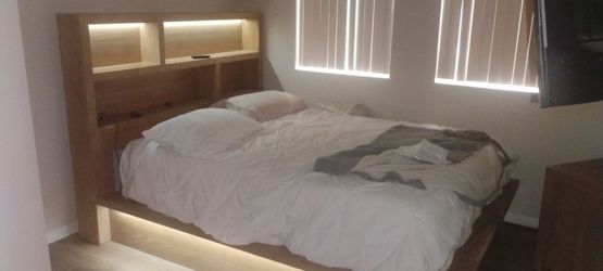 Queen size Storage Platform Bed Led/ night stand Led charging