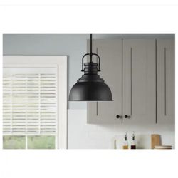 Home Decorators Collection Shelston 10 in. 1-Light Black Farmhouse Pendant Light Fixture - New