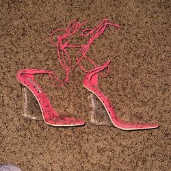 Pink Snake Print Heels