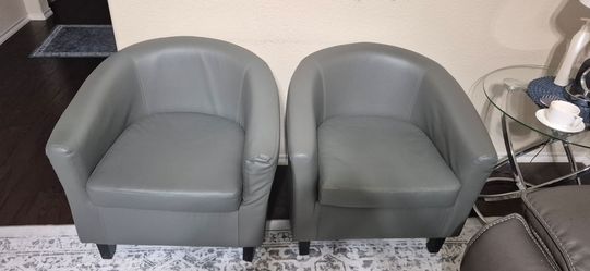 Gray Faux Leather Barrel Chairs