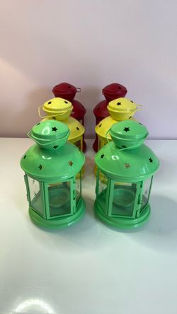 6 colorful metal and glass lanterns outdoor/indoor