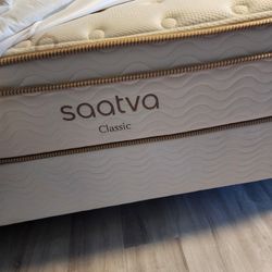 Full Size Firm Mattress SAATVA with foundation (base) and frame