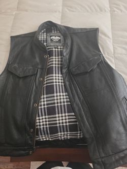 Leather highway 21 biker vest with gun pocket