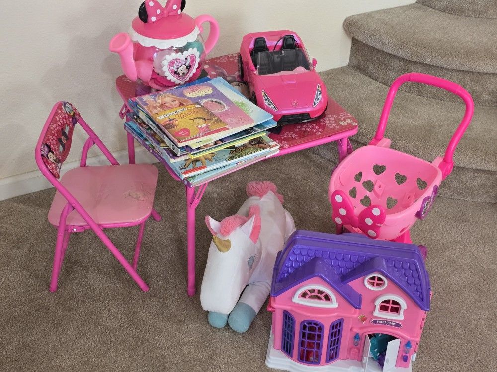 Kids Table, Chair, Books, Pool House, Tea Set