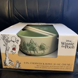 Winnie The Pooh Rabbit Kanga Roo Eeyore Ceramic Noodle Bowl & Chopsticks