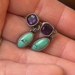 Amethyst And Turquoise 925 Earrings 