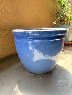Large Blue Ceramic Planter