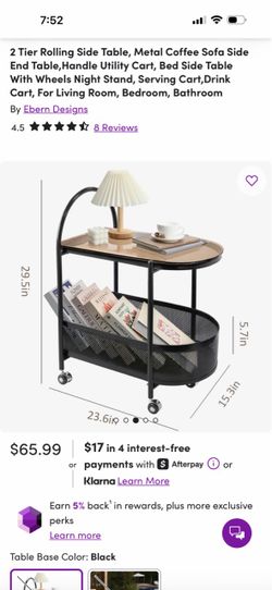2-Tier Rolling Side Table with Mesh Basket
