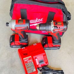 Milwaukee M18 18V Lithium-Ion Brushless Cordless Compact Drill/Impact Combo Kit (2-Tool) W/ (2) 2.0Ah Batteries, Charger & Bag