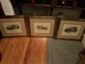 art;framed;antique cars;3pics;21x24-$50