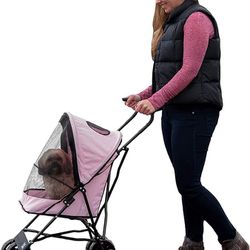 Pet Gear Travel Lite Plus Stroller, Compact, Easy Fold, No Assembly Required, Large Wheels For Cats And Dogs Up To 15 Pounds, 3 Colors Rose Pink