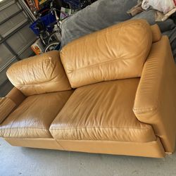 Camel Colored Leather Couch