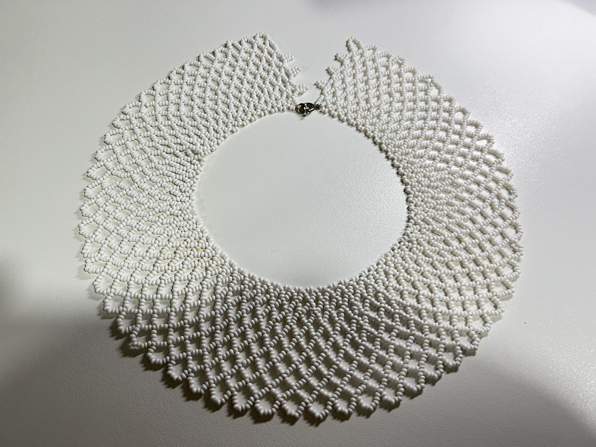 Vintage Pearl Seed Bead Woven Collar Lace Like Bib Necklace