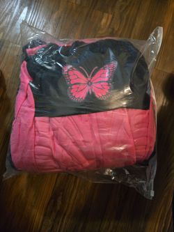 Pink and Black Seat Cover w/Butterfly