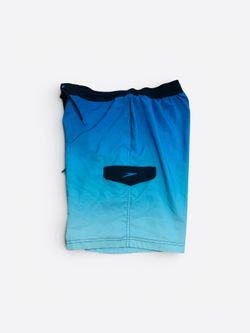 Speedo Swim Trunks Shorts Mens large Blue Black Boardshorts Pocket Drawstring