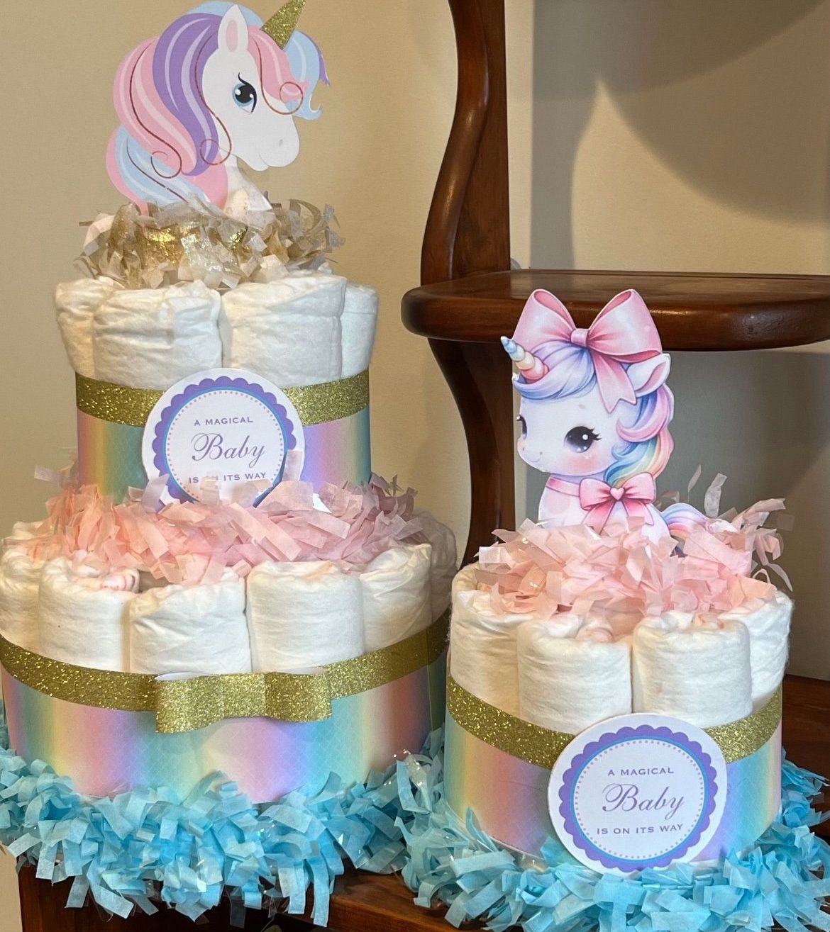 UNICORN RAINBOW baby shower diaper cake gift decor centerpiece