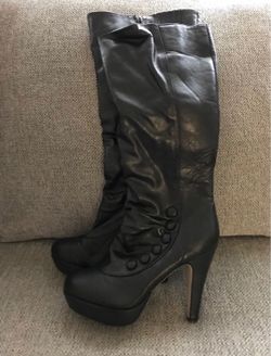 Camille Black Leather High Heel Boots