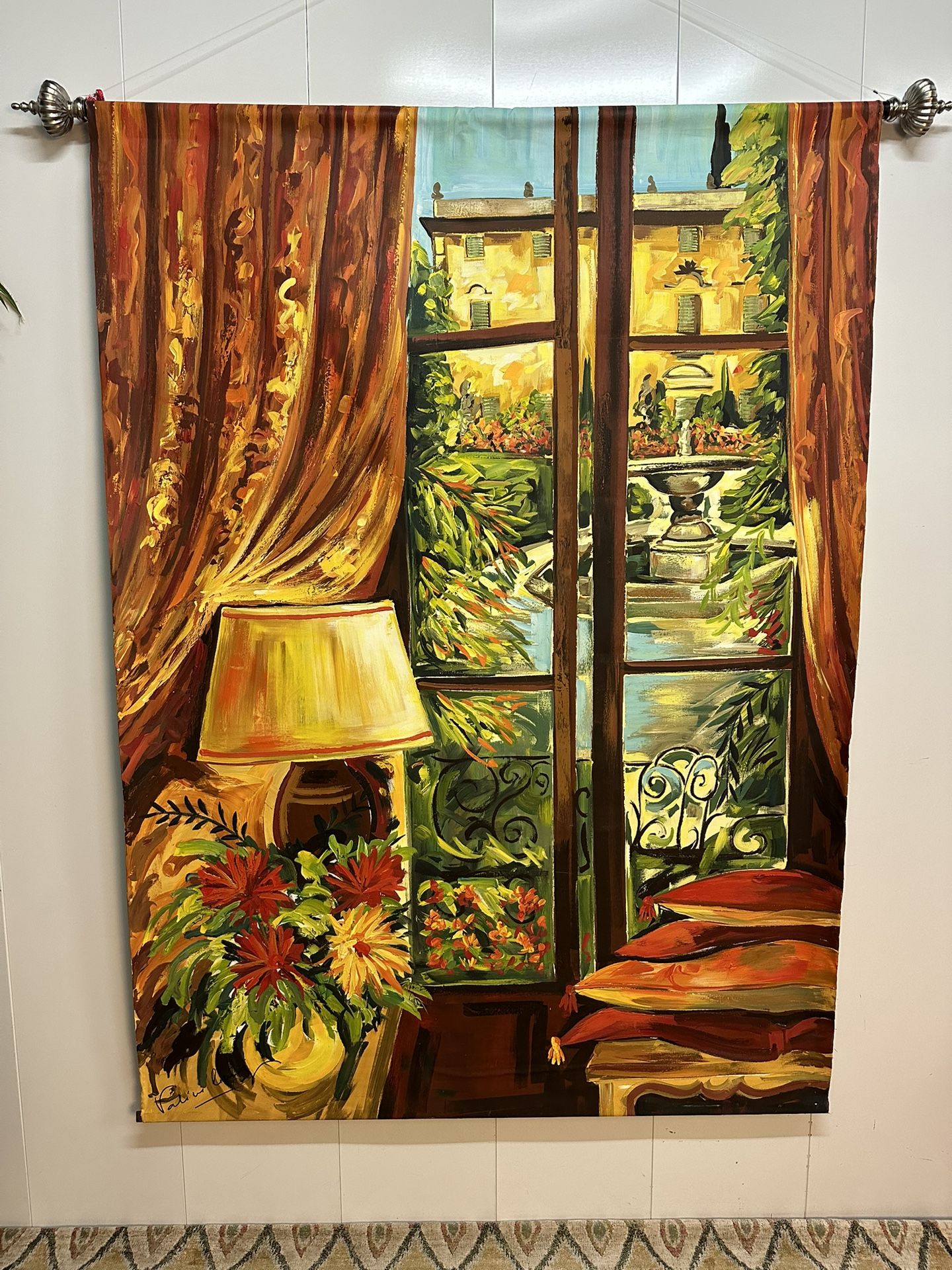 Large Valerie Limozin Painting On Canvas 51”x70” Italian Villa