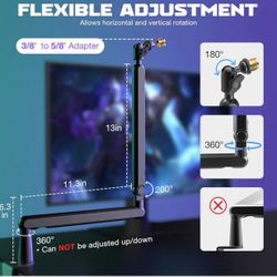 FIFINE Microphone Boom Arm, Low Profile Adjustable Stick Microphone Arm Stand with Desk Mount Clamp, Screw Adapter, Cable Management, for Podcast Stre