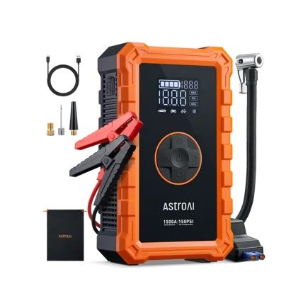 AstroAI S8 Air Portable Jump Starter with Air Compressor 150 PSI & 1500A Car Battery &12V Battery Charger Booster (6.0 Gas/3.0L Diesel) Orange