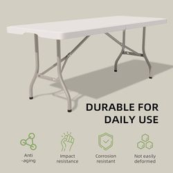 Folding Table 6 Foot - Heavy Duty 330LBS Capacity, Sturdy & Foldable Design with Safety Lock - Portable Tables Folding for Camping, Party, Indoor & Ou