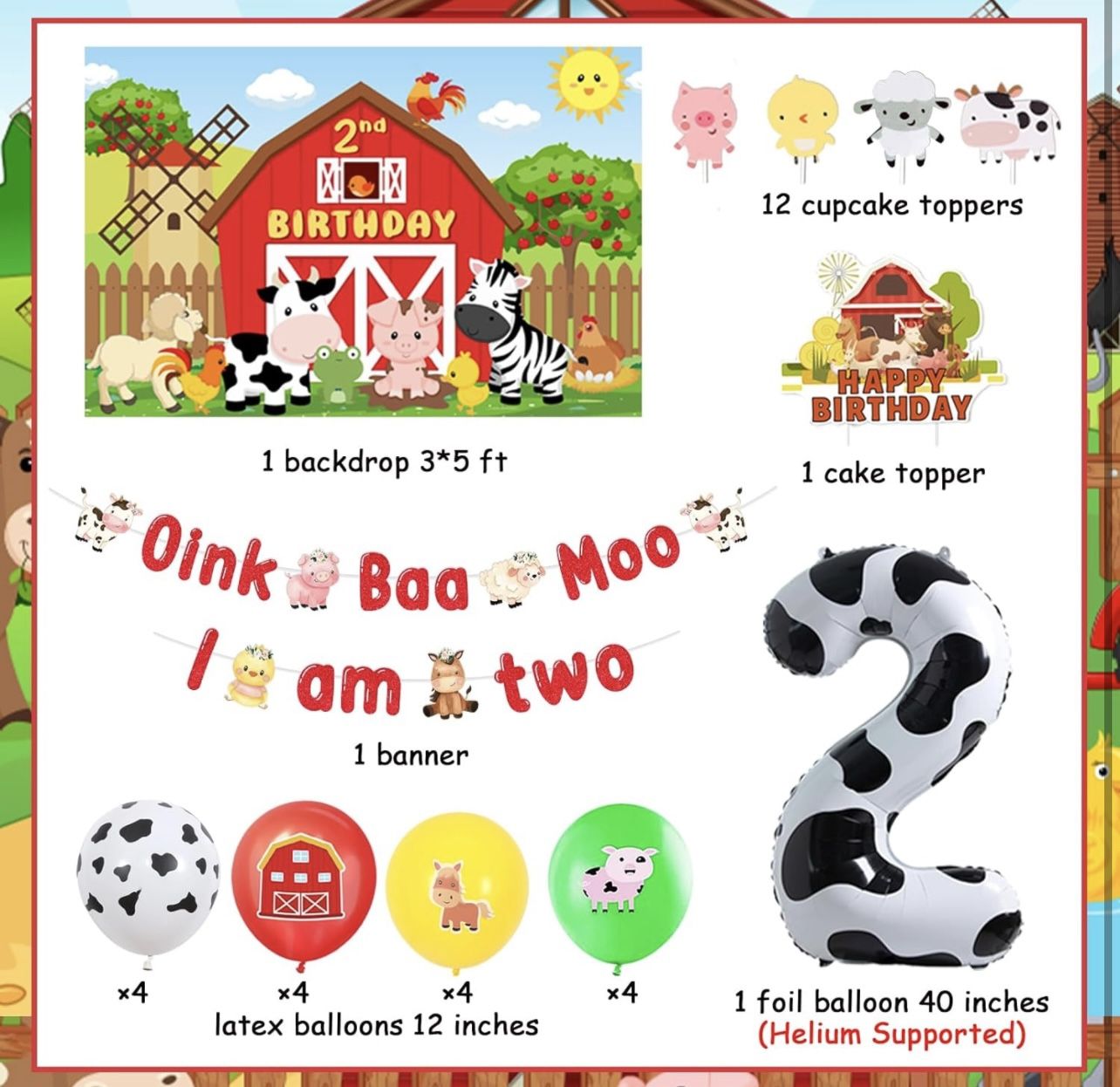 Farm Animal 2nd Birthday Party Decorations