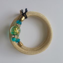Stauer Wrap Bracelet Around Gold Finished Mesh Murano Teal Jewelry Italy No Box