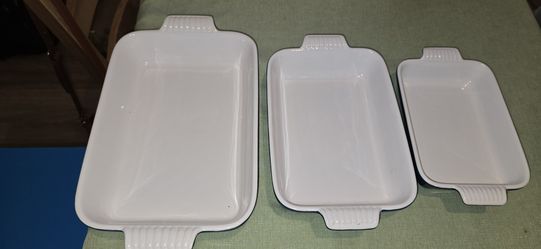 Toptier Ceramic Baking Dish Set, 3-Piece Casserole Dish Set, Rectangular Bakeware Set - Grip Handles for Easy Carry from Hot Oven to Table, Nest for S