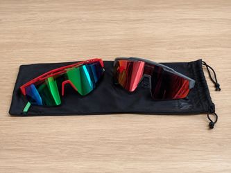 LOS REYES Sports Cycling Sunglasses 2 Pair Bundle Mirrored Shield Red Gray