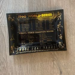 Vintage 1960 World Series Smoked Glass Ashtray, Pirates vs Yankees