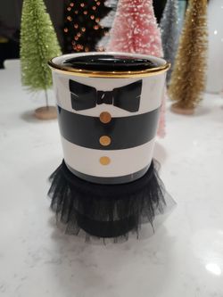 Starbucks Alice & Olivia Ceramic Tumbler Cup w/lid  Tutu Tuxedo 12 oz 2013
