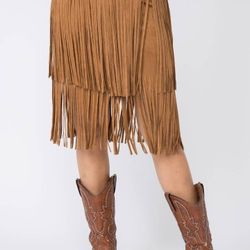 Suede Fringe Skirt
