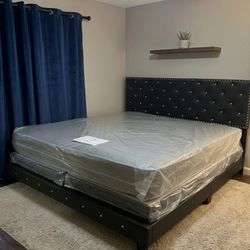 King Size Bed Frame With MATTRESS And Box spring Set 3pcs // Bed + Mattress + Boxspring New Bedroom Furniture Bed Set 