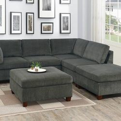 Brand New Grey Chenille 6pc Modular Sectional Sofa