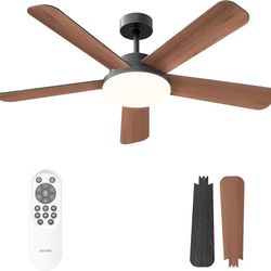  Ceiling Fans with Lights and Remote Control 52 Inch, 6 Speeds, 5 Blades, 2844 LM, 3CCT Dimmable LED, Reversible DC Motor, Black Quick-Fit Low Profile