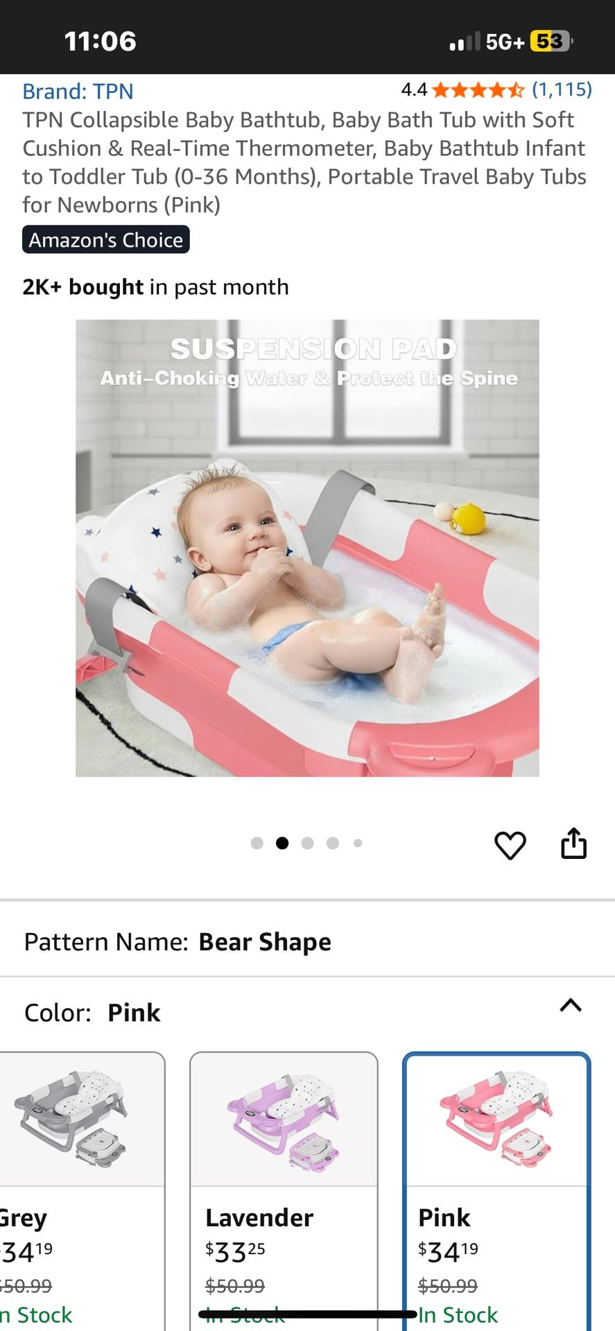 Collapsible Baby Bathtub, Baby Bath Tub with Soft Cushion & Real-Time Thermometer, Baby Bathtub Infant to Toddler Tub (0-36 Months),