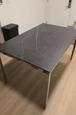 IKEA Black Marble Top Dining Table Chrome with Six Chairs