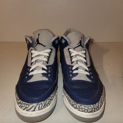 Jordan 3 Retro "Georgetown" sneakers in midnight navy and cement grey.  