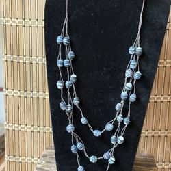 Layered Blue/Brown Beaded Necklace