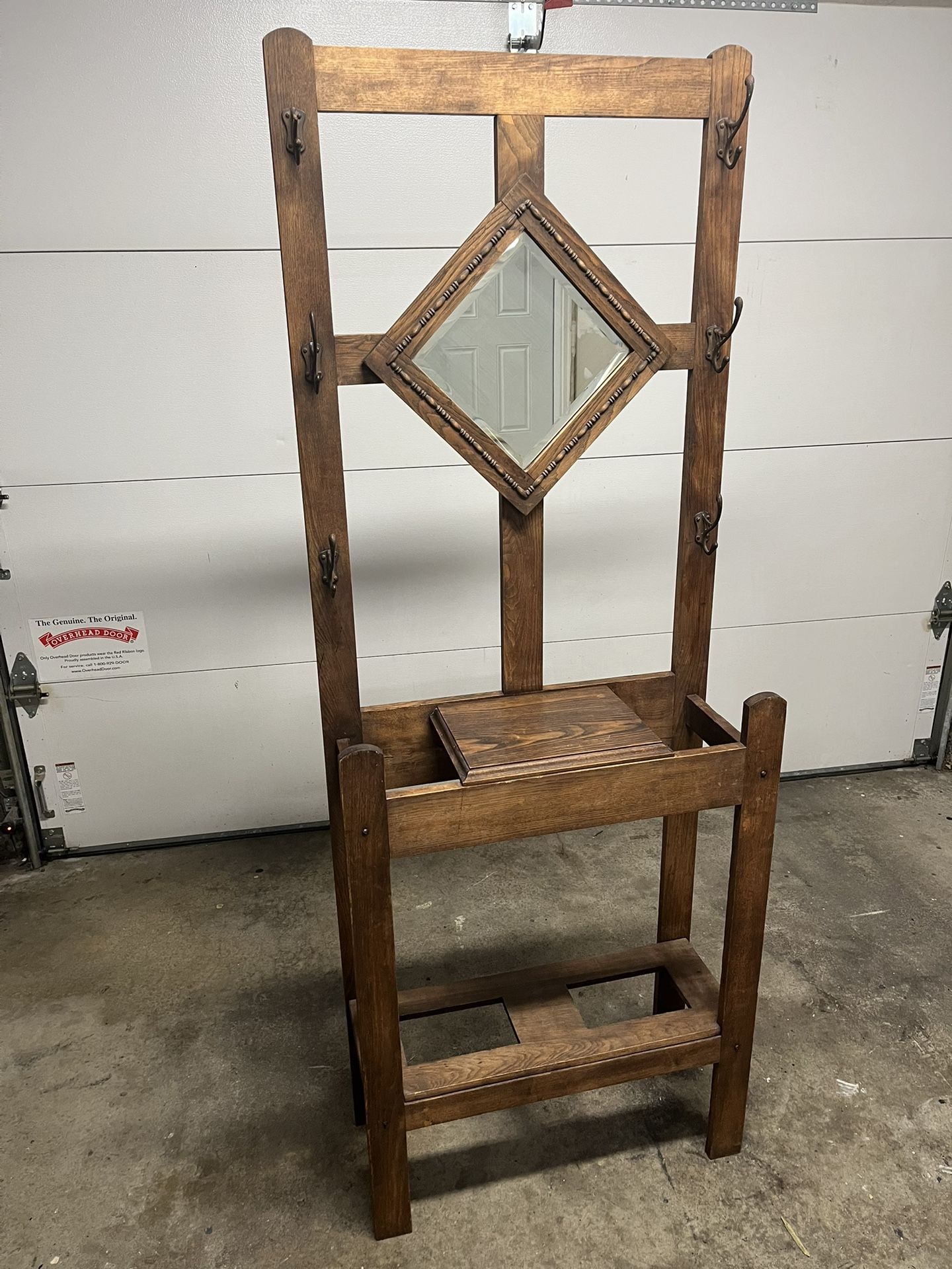 Vintage Solid Wood Hall Tree With Umbrella Holders 