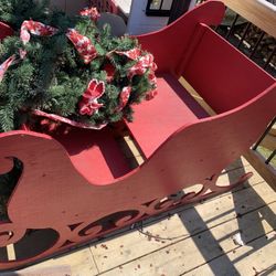 Outdoor Christmas decor  sleigh and garland  Pick Up Asap