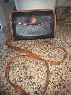 Vintage Dooney & Bourke AWL Zip-Along Crossbody Wallet Bag Black & British Tan