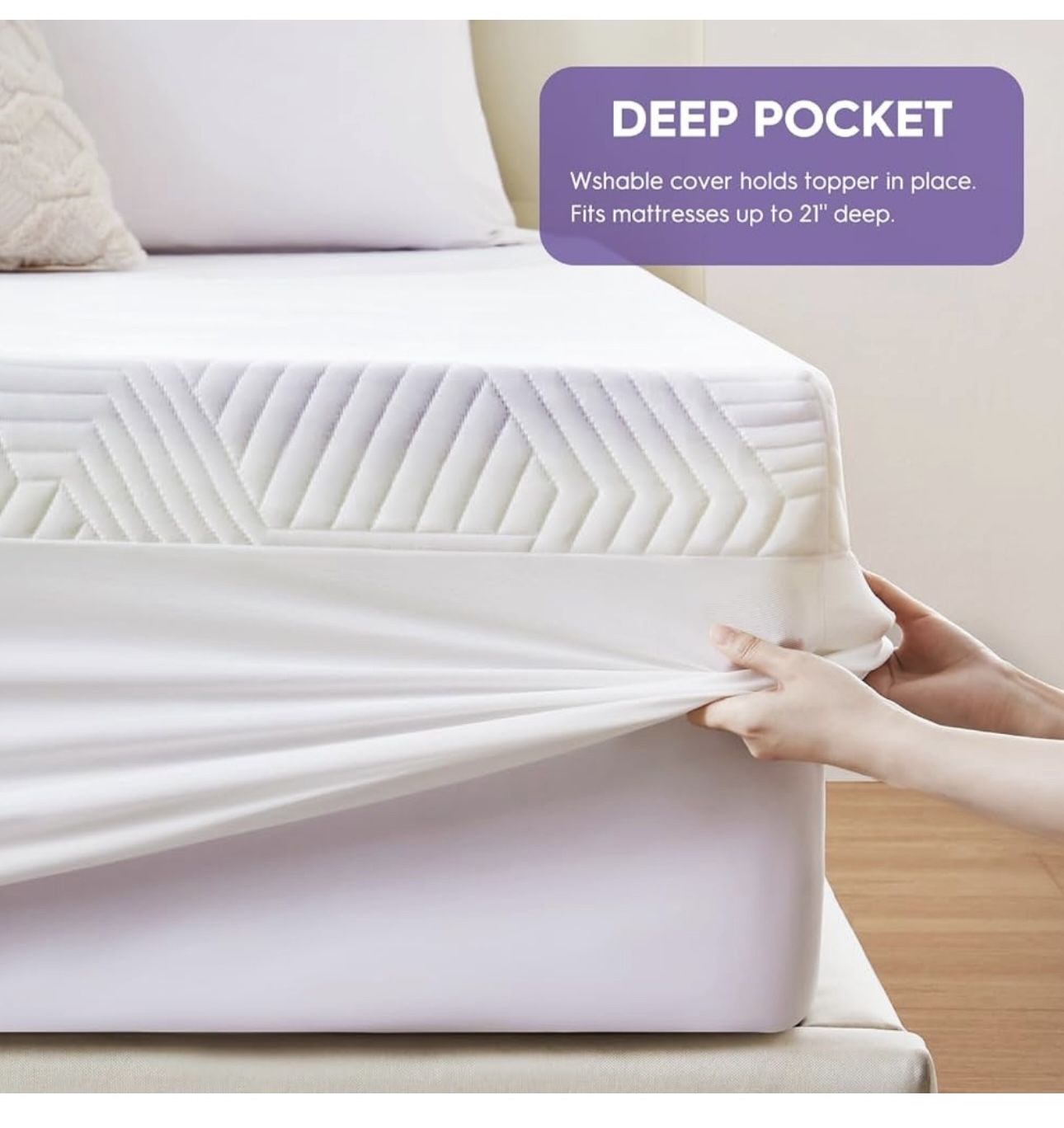 3 Inch Queen Memory Foam Mattress Topper, Ventilated Foam Topper with Cooling Cover, Mattress Pad with 18'' Deep Pocket, White