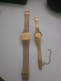 2pcs watch SET Seiko mens and Aroma womans gold plated wrist watch vintage retro