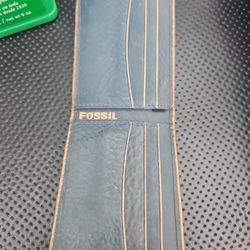 FOSSIL Men's Blue Leather Card Holder Money Clip Wallet New!