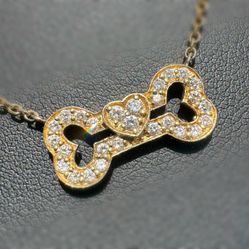 Jewelry 14k yellow gold paper clip   necklace chain 17.0" 1.00mm width heart bone natural diamond pendant