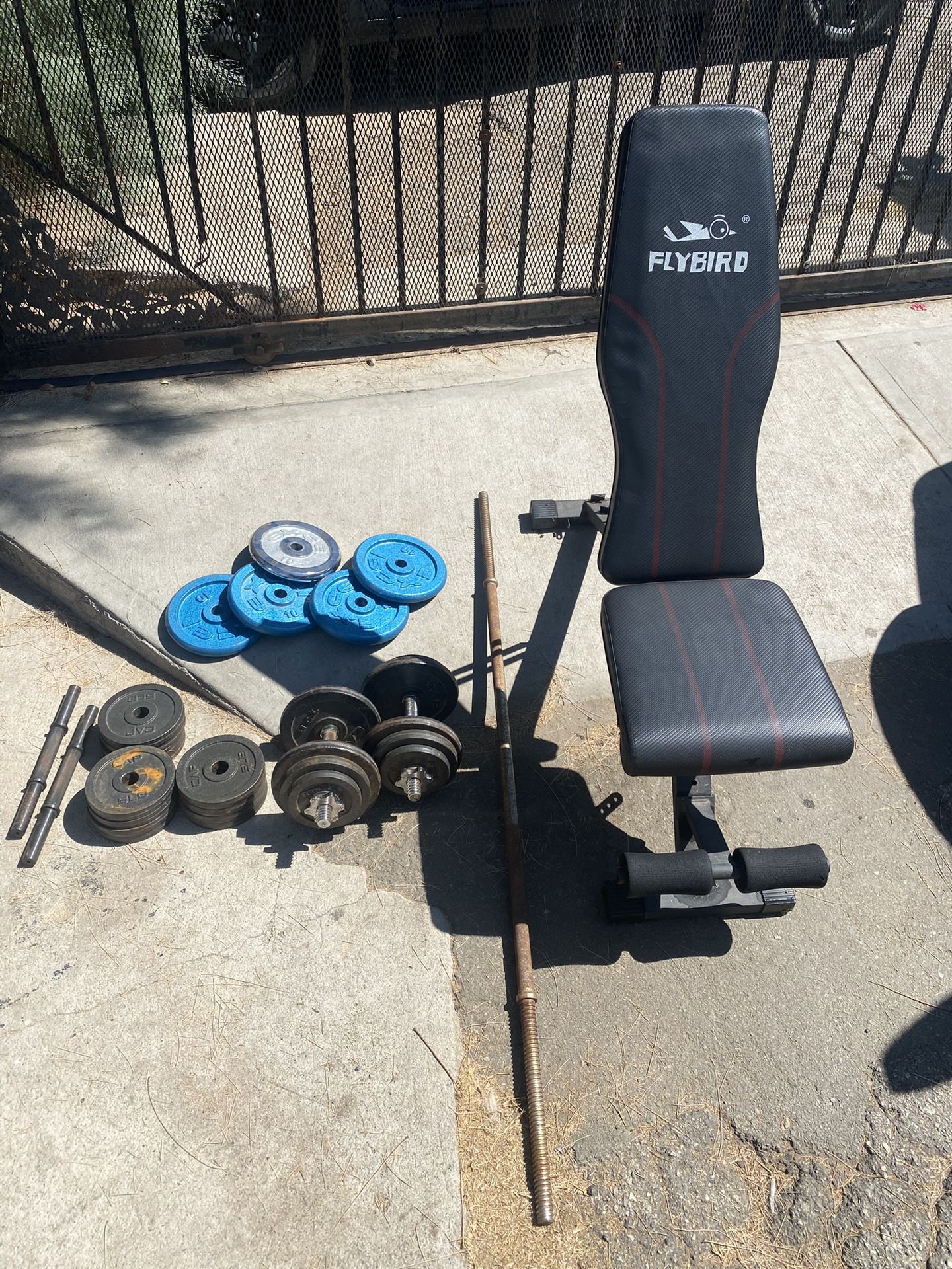 Weight Plates With Bar And Dumbbells Free Bench press  
