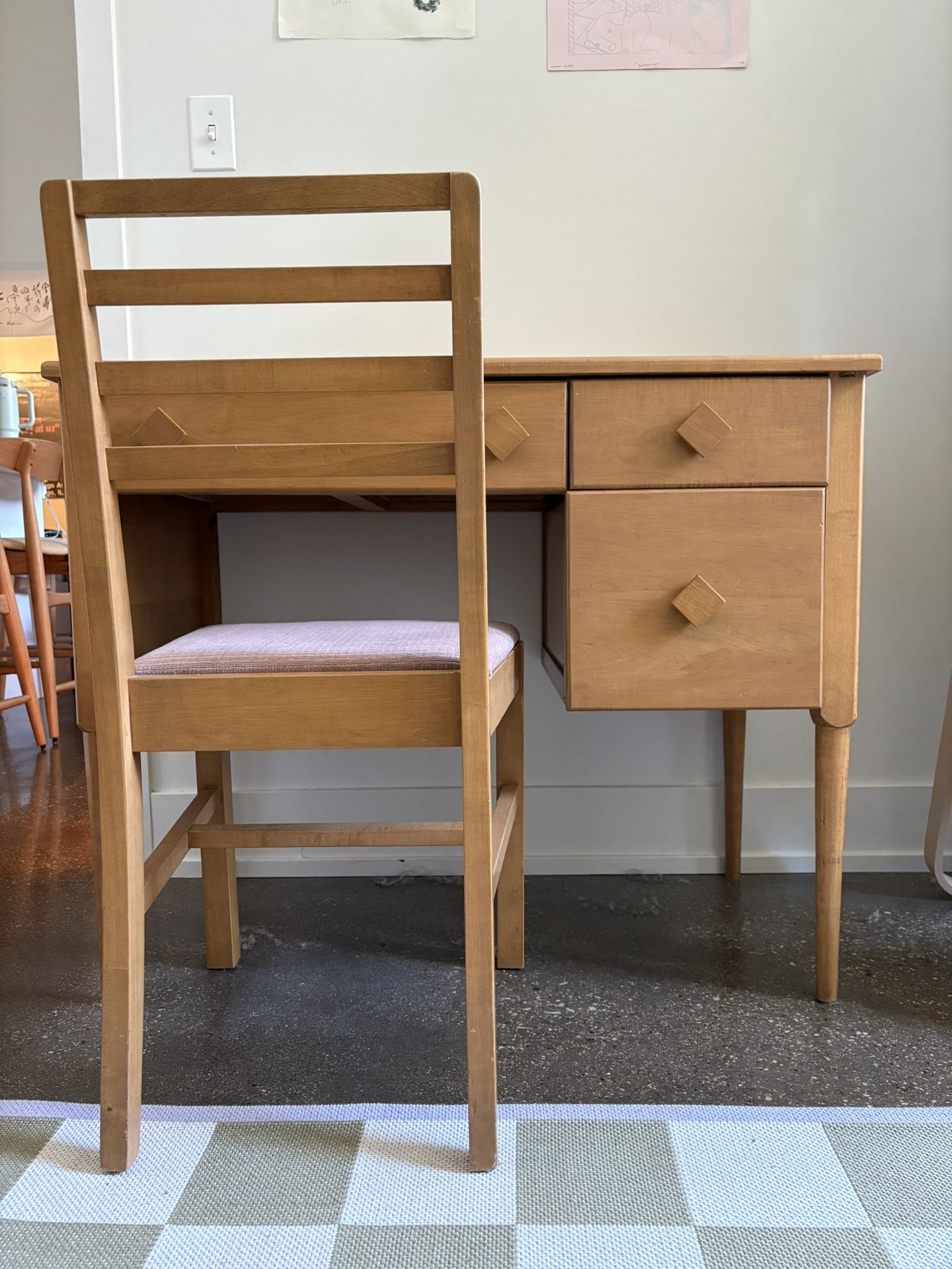 MCM wooden desk and chair